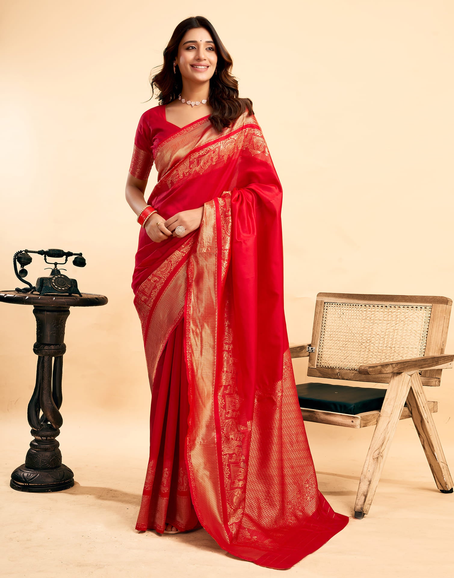 Red Silk Woven  Kanjivaram Saree