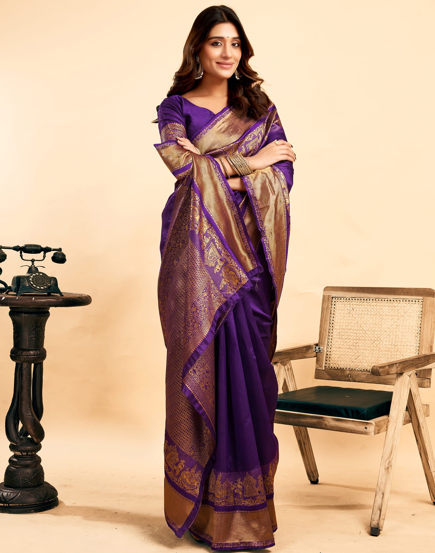 Purple Silk Woven Kanjivaram Saree