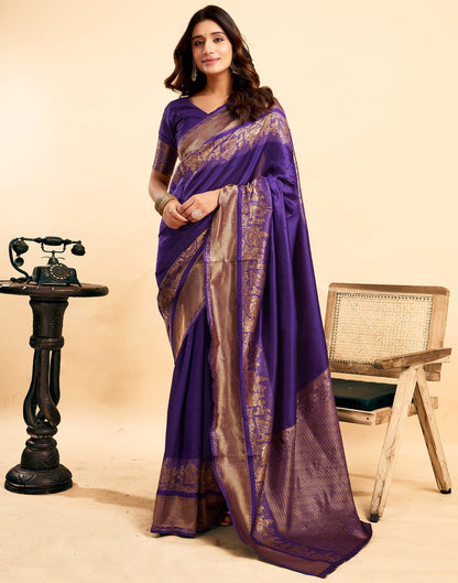 Purple Silk Woven Banarasi Saree