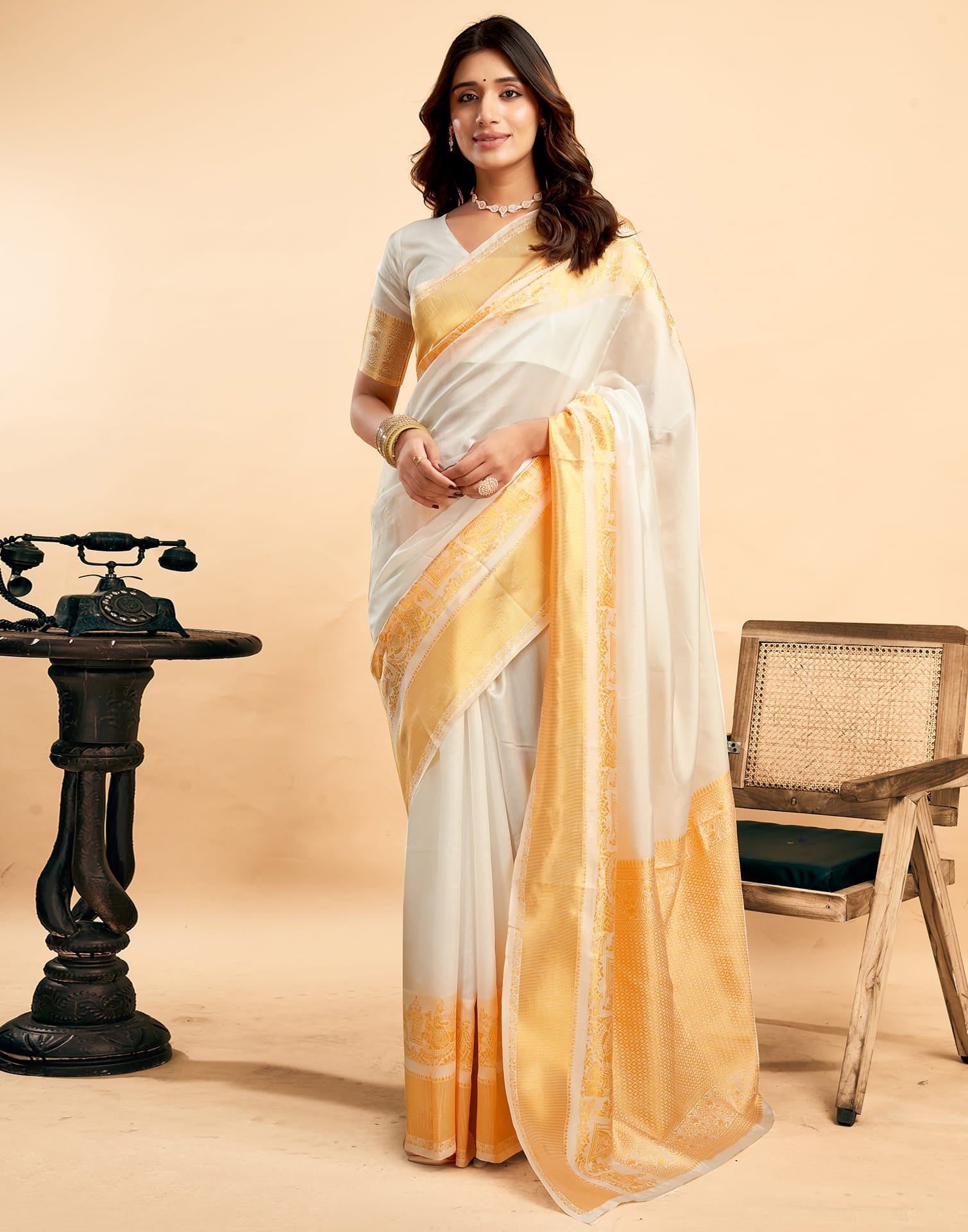 White Silk Woven Kanjivaram Saree