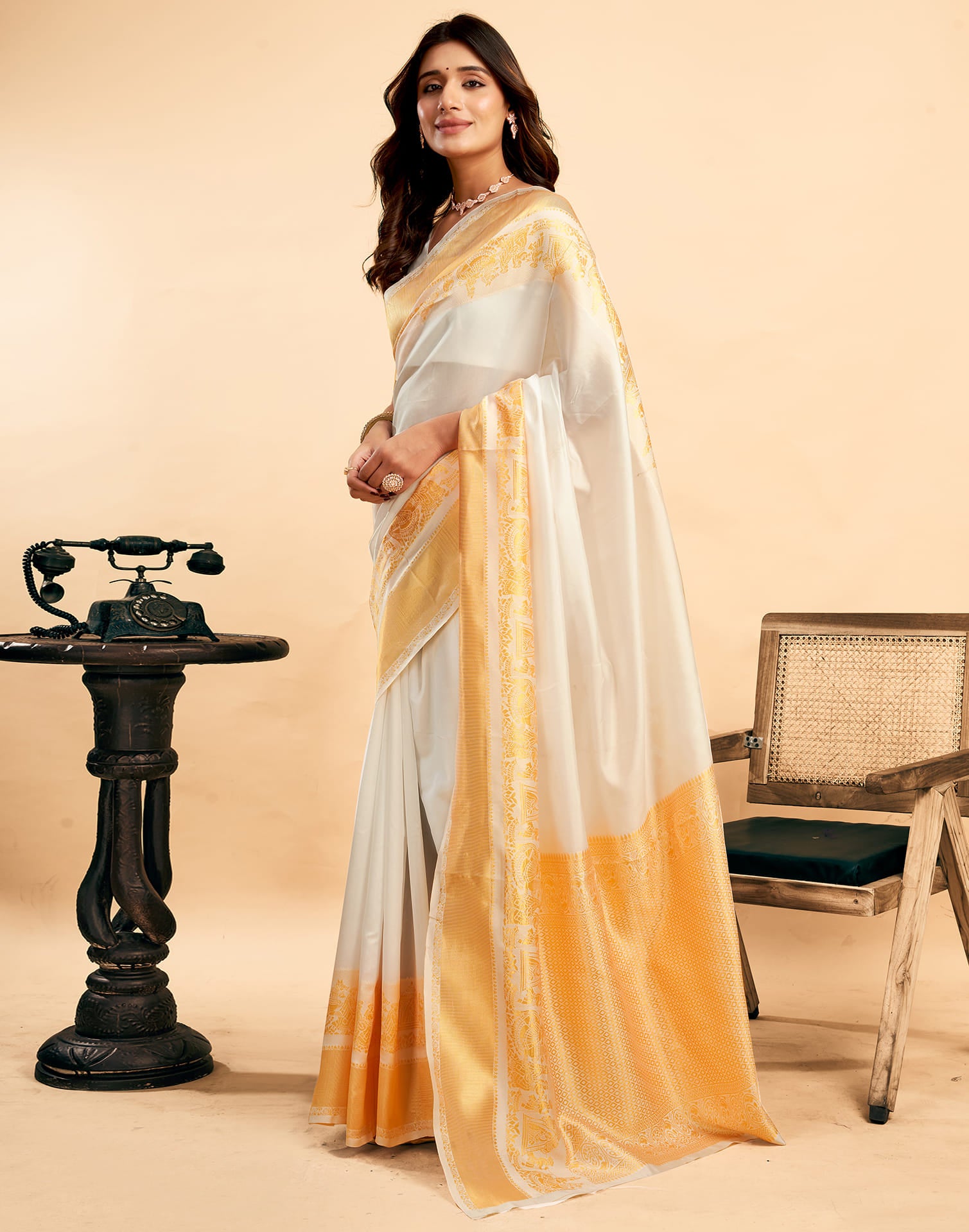 White Silk Woven Kanjivaram Saree