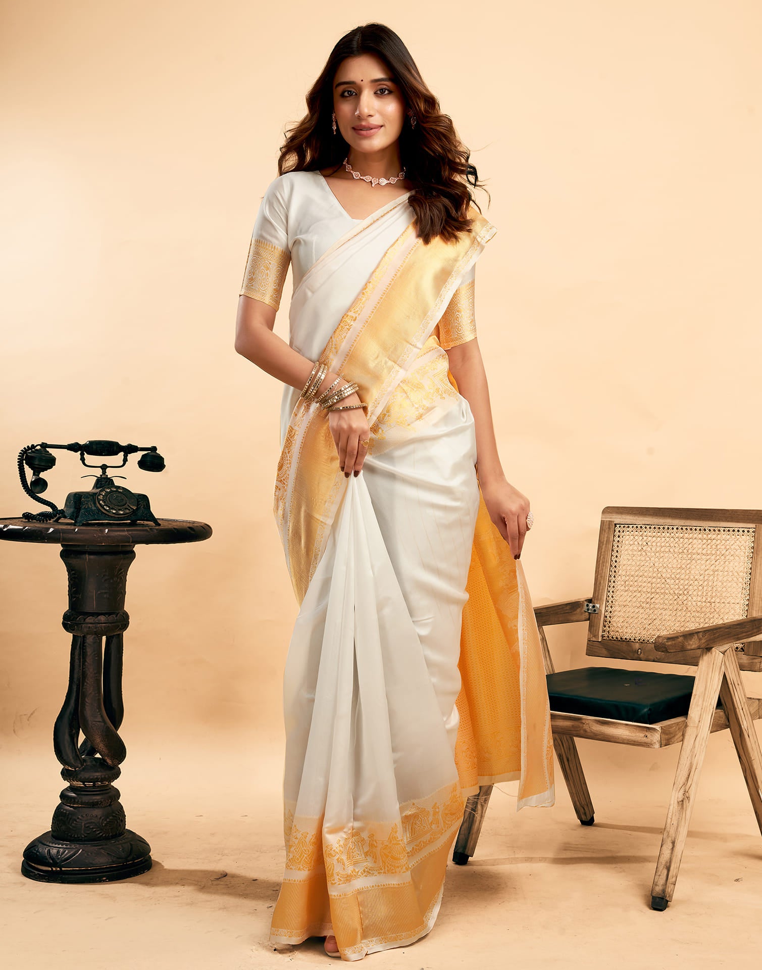 White Silk Woven Kanjivaram Saree