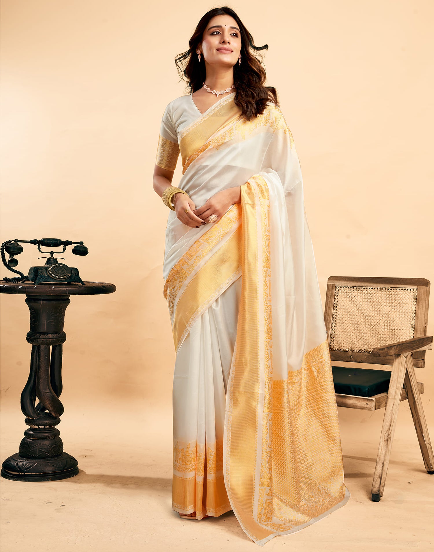 White Silk Woven Kanjivaram Saree