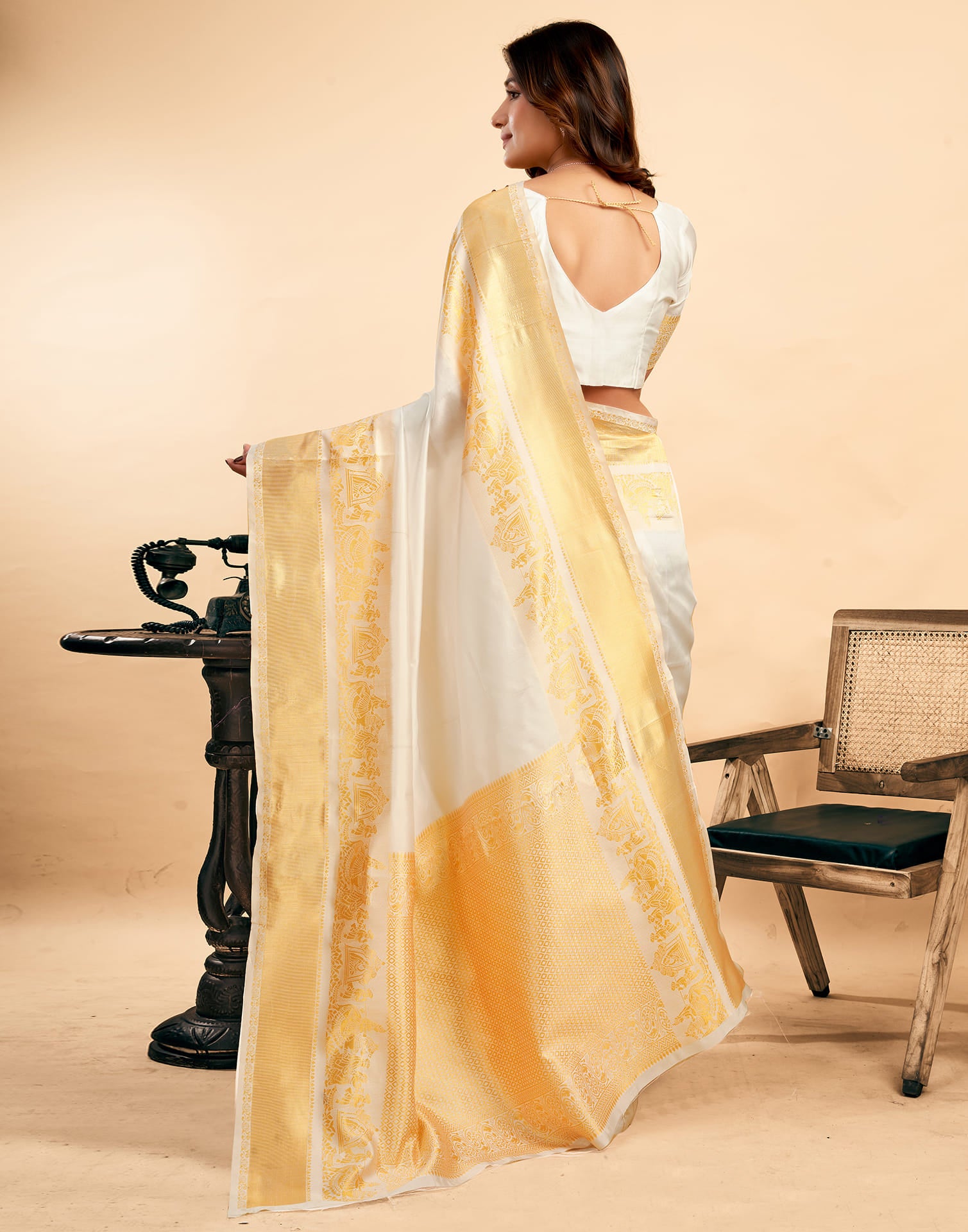 White Silk Woven Kanjivaram Saree