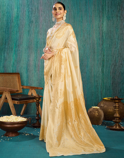 Cream Silk Woven Banarasi Saree