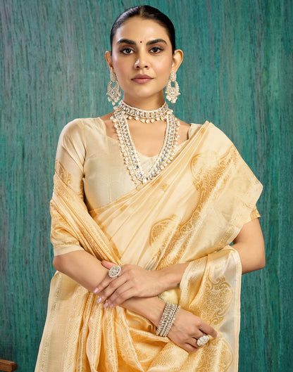 Cream Silk Woven Banarasi Saree