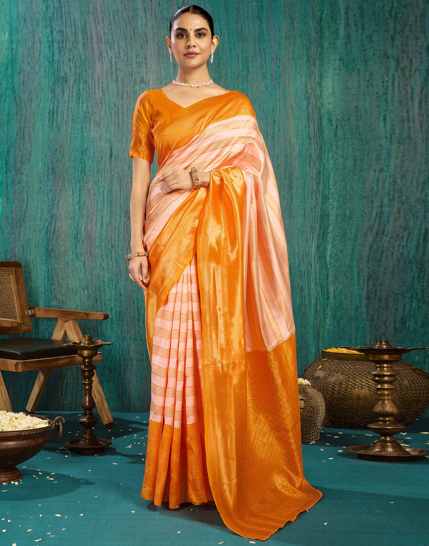 Beige Silk Blend Woven Kanjivaram Saree