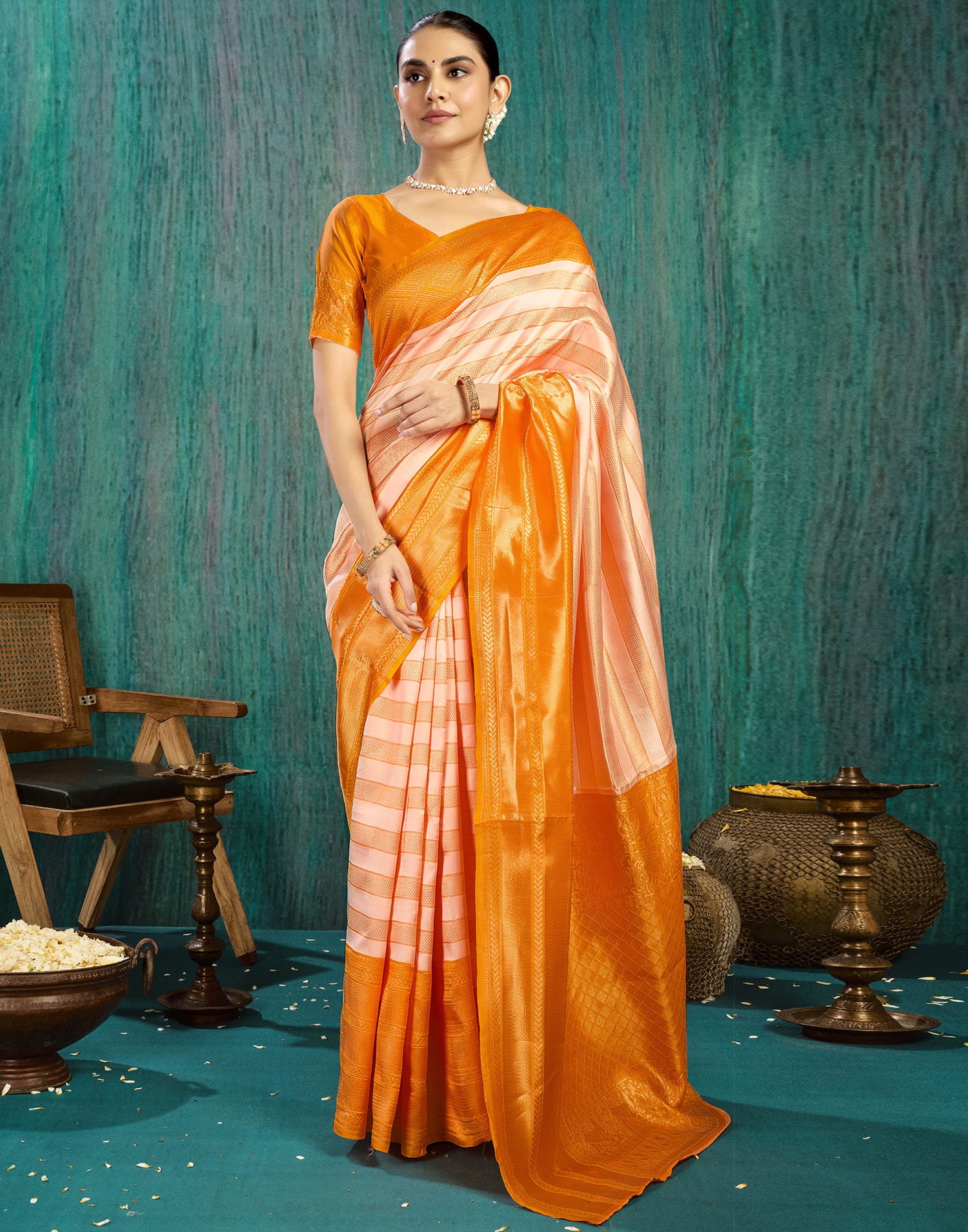 Beige Silk Blend Woven Kanjivaram Saree