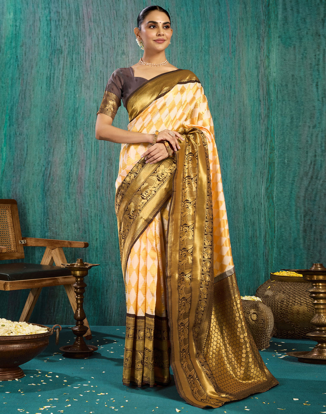 White Silk Woven Kanjivaram Saree