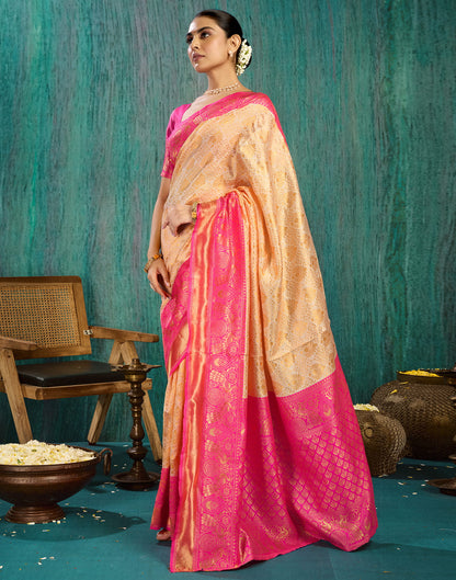 Beige Silk Blend Woven Kanjivaram Saree