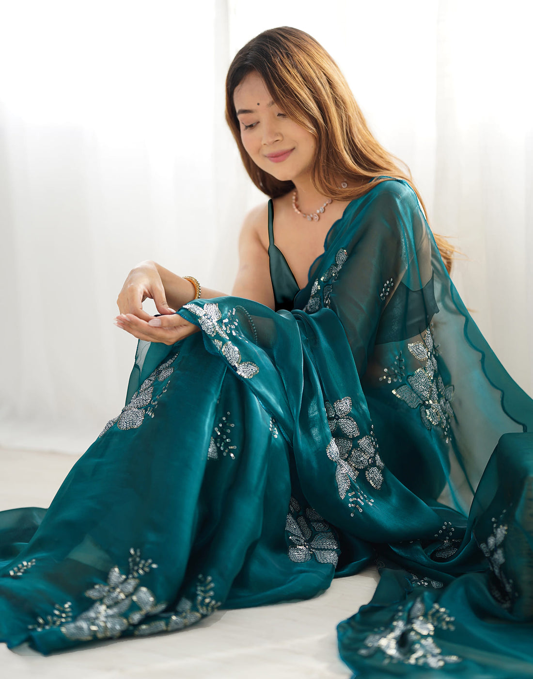 Blue Shimmer Sequence Embellished Saree