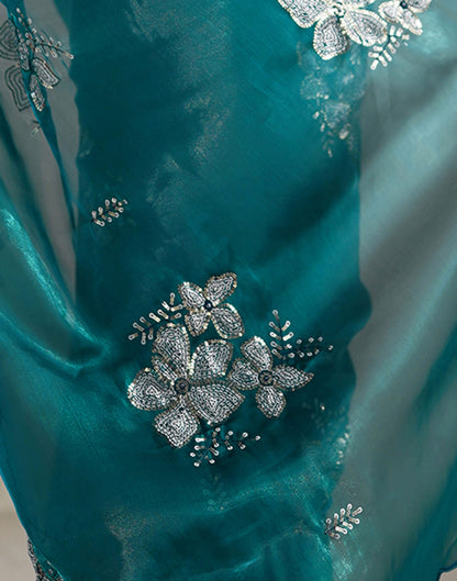 Dark Green Chiffon Sequence Embellished Saree