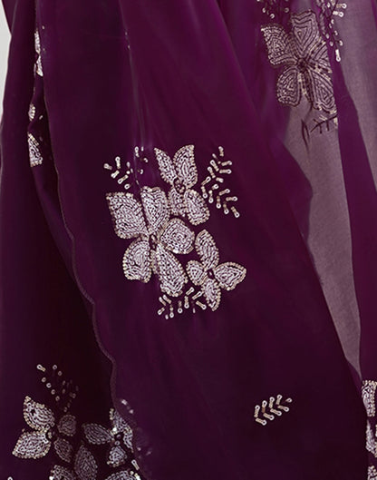 Wine Chiffon Sequence Embellished Saree