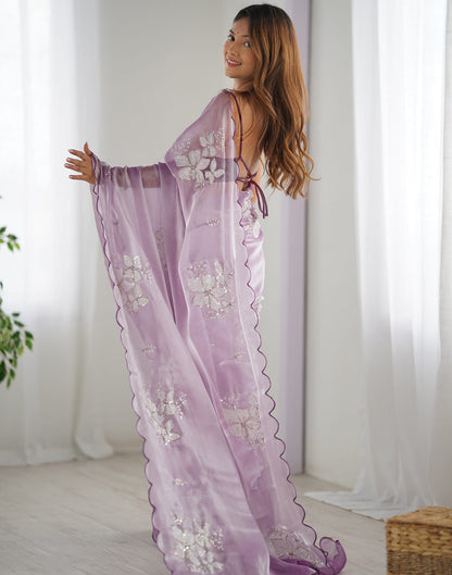 Lavender Chiffon Sequence Embellished Saree