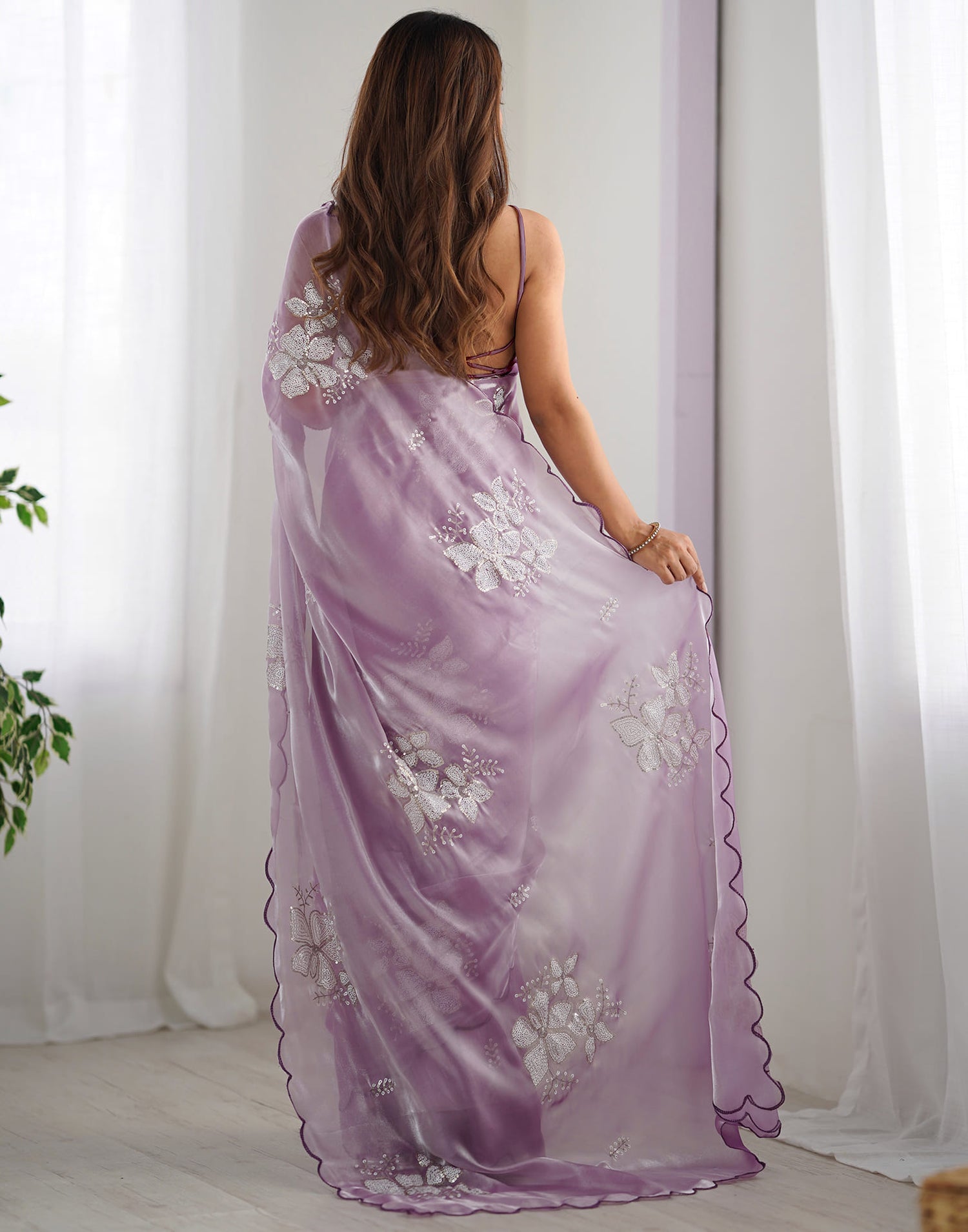 Lavender Chiffon Sequence Embellished Saree