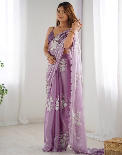 Lavender Chiffon Sequence Embellished Saree