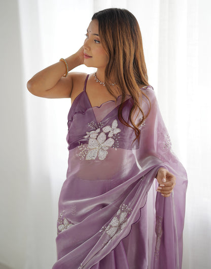 Lavender Chiffon Sequence Embellished Saree