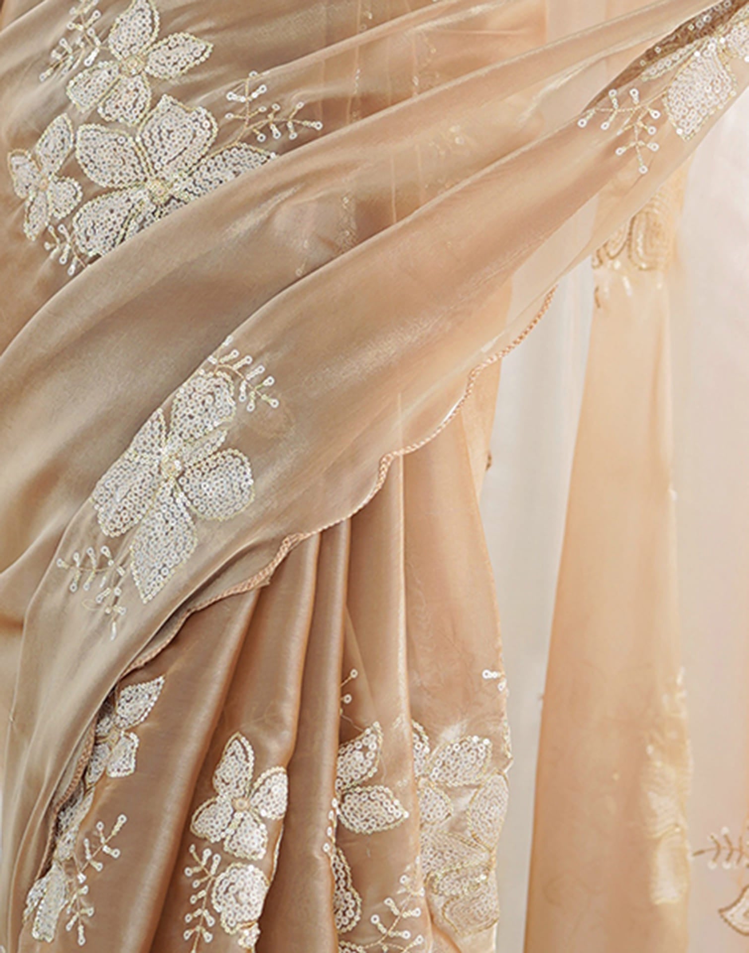 Beige Chiffon Sequence Embellished Saree