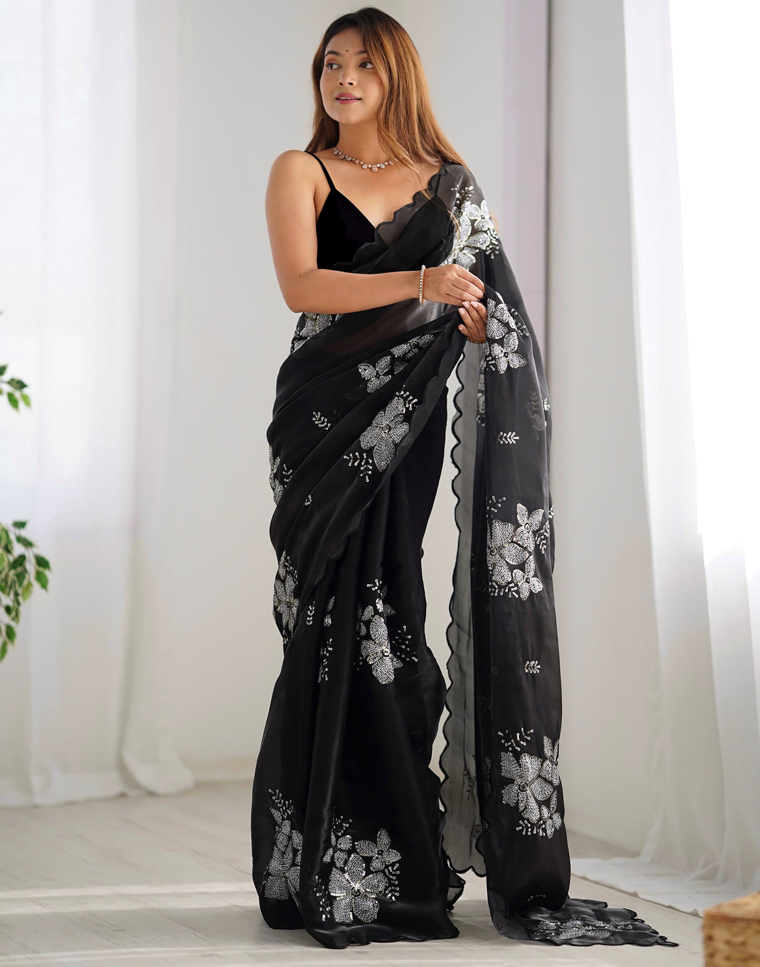 Black Shimmer Sequence Embellished Saree