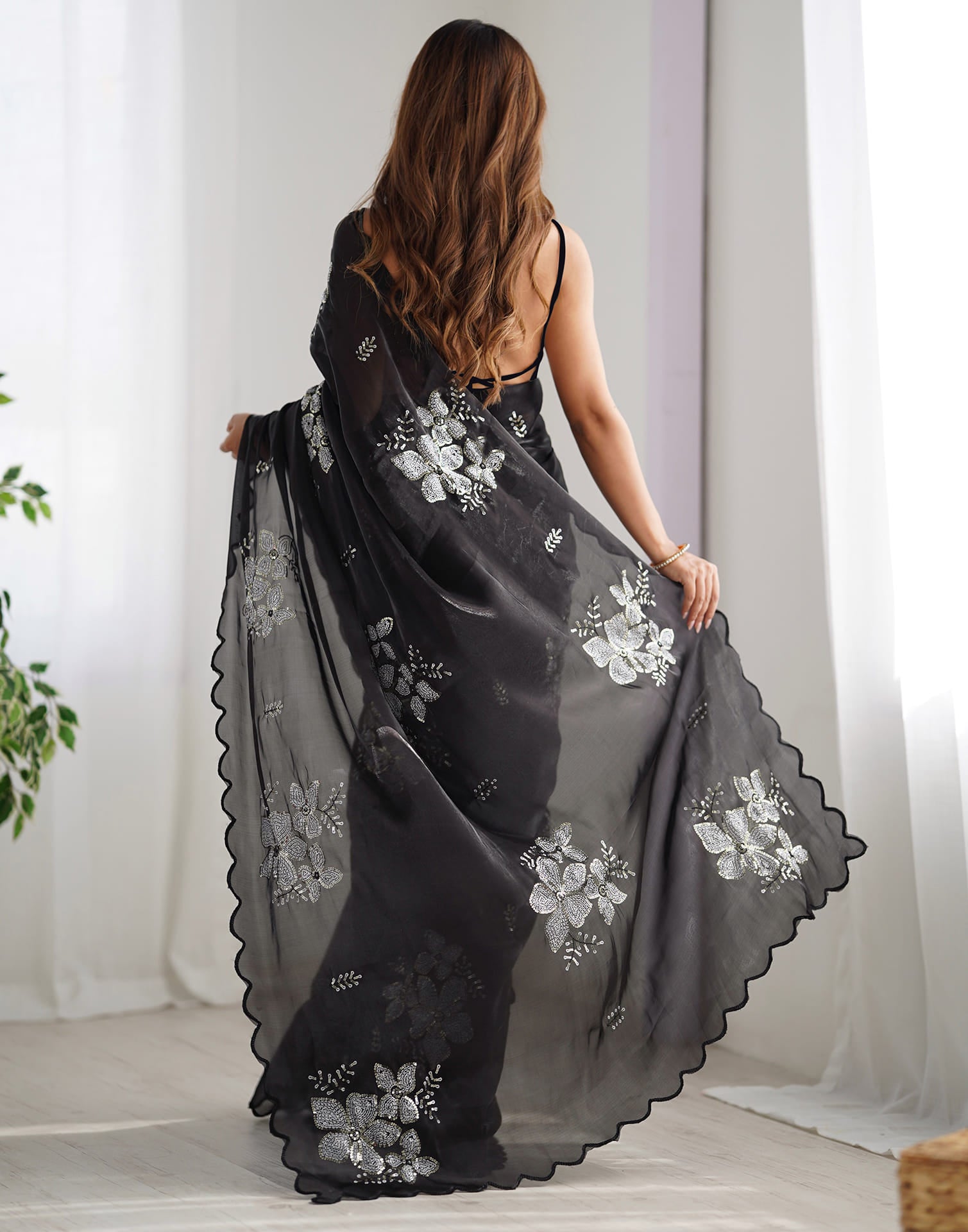 Black Chiffon Sequence Embellished Saree