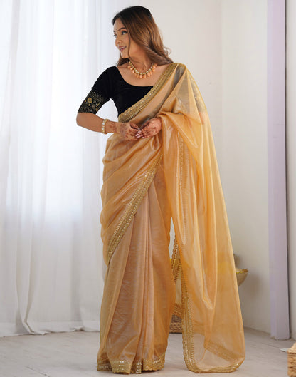 Peanut Brown Net Embroidery Embellished Saree