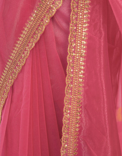 Pink Shimmer Net Sequence And Embroidery Border Saree