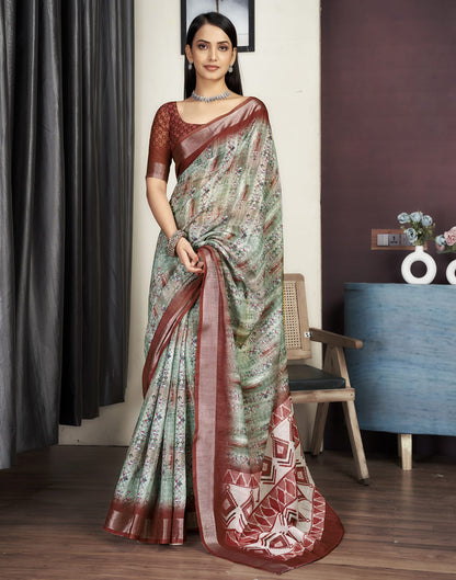 Chestnut Brown Cotton Printed Saree