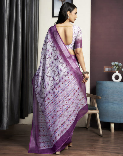 White Cotton Printed Saree