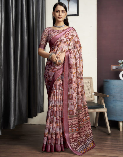 Chestnut Brown Cotton Printed Saree