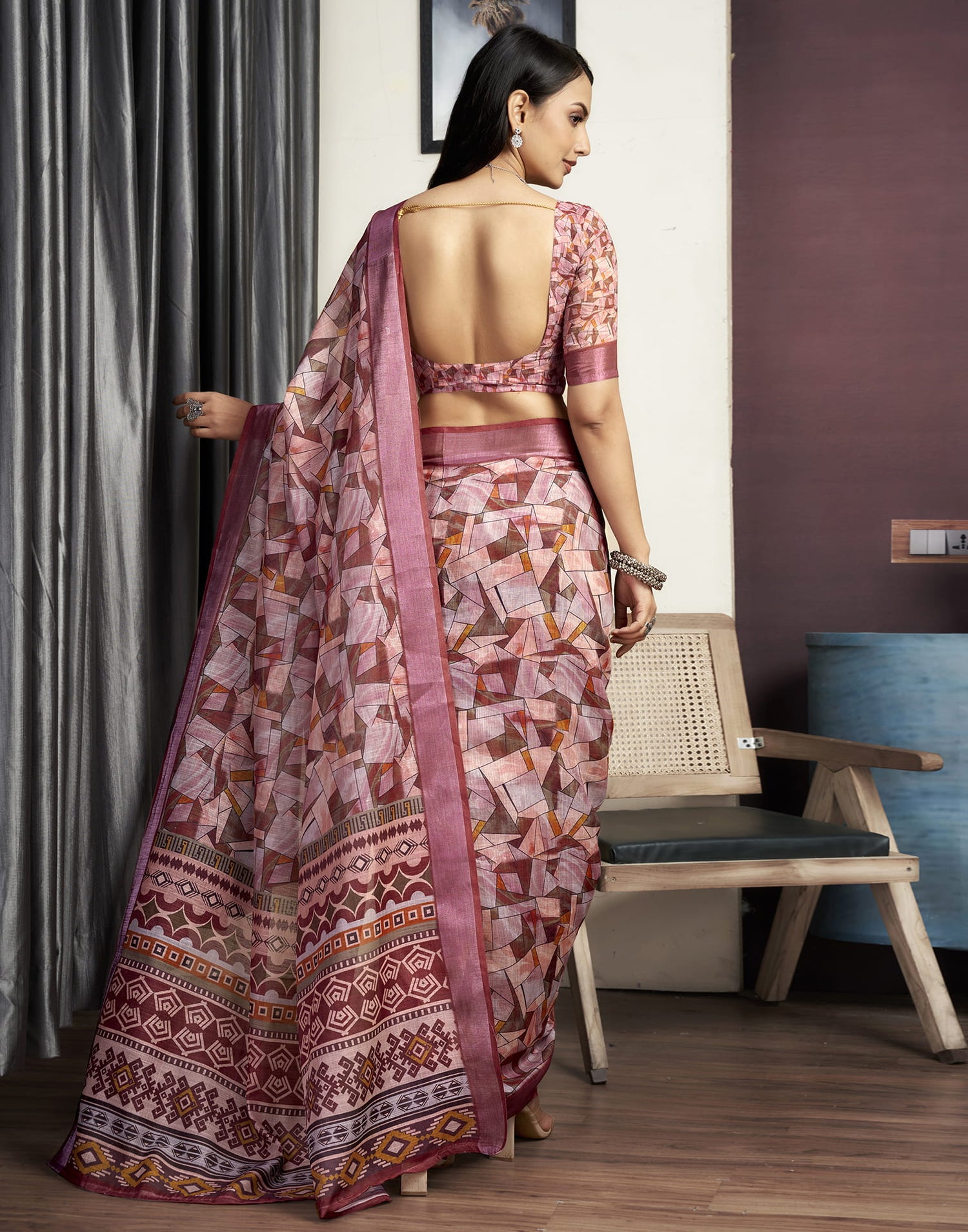 Chestnut Brown Cotton Printed Saree