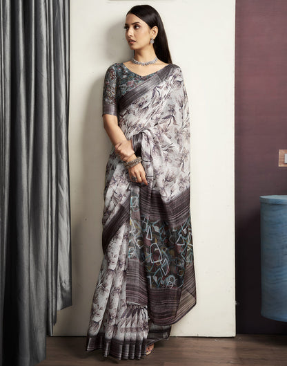 Light Grey Cotton Printed Saree