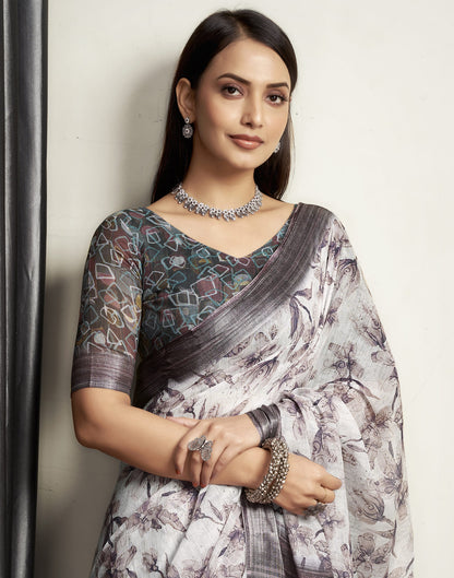 Light Grey Cotton Printed Saree