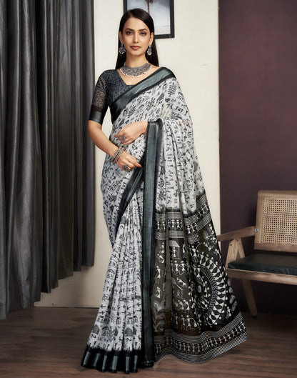 Light Grey Cotton Printed Saree