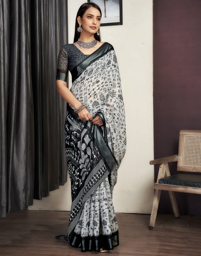 Light Grey Cotton Printed Saree