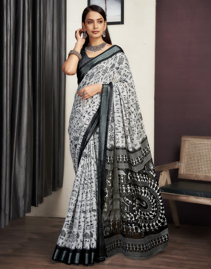 Light Grey Cotton Printed Saree