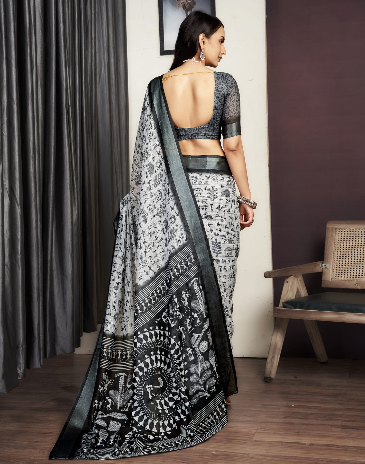 Light Grey Cotton Printed Saree