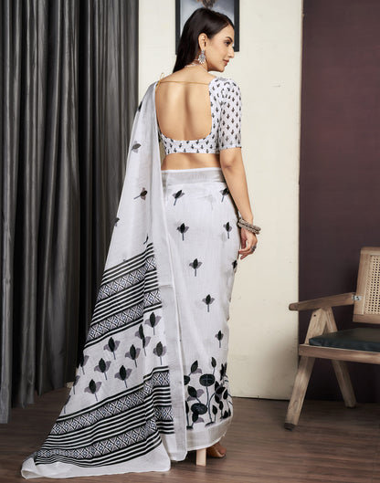 White Cotton Printed Saree