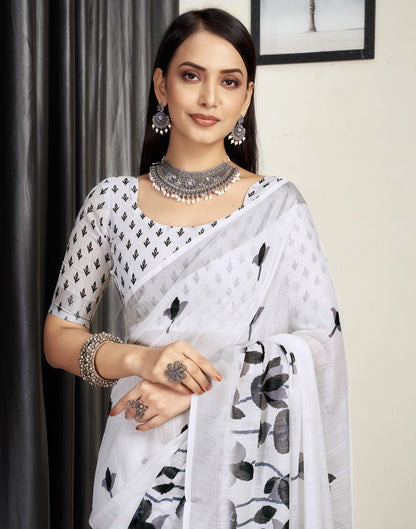 White Cotton Printed Saree