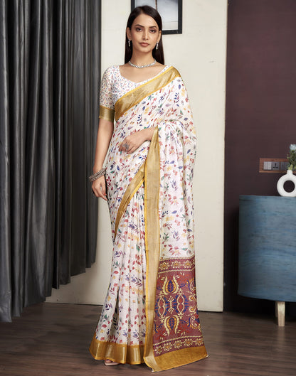 Chestnut Brown Cotton Printed Saree