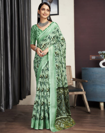 Light Pista Green Cotton Printed Saree