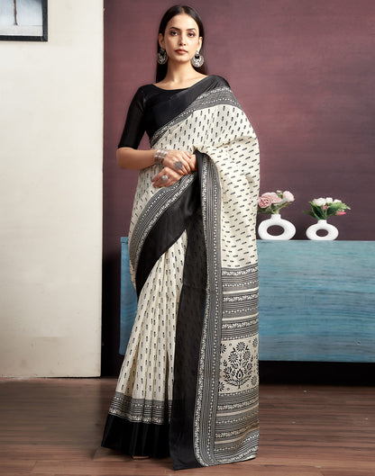 Off White Bhagalpuri Silk Printed Saree