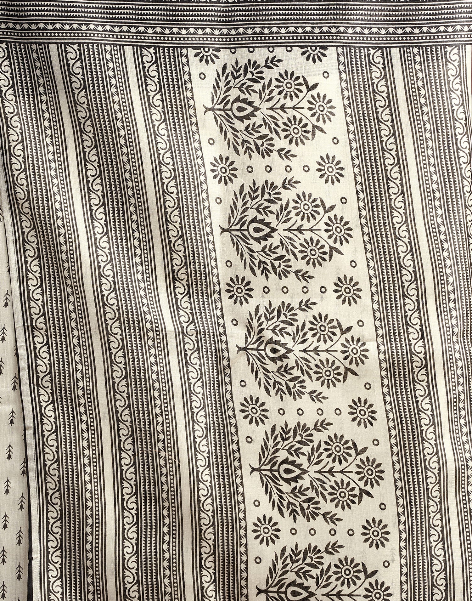 White Cotton Blend Printed Saree