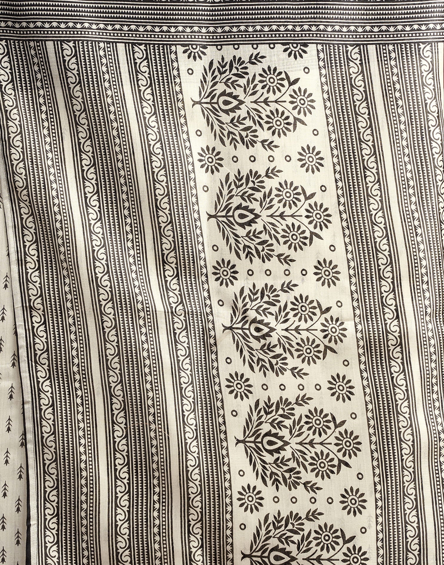 White Cotton Blend Printed Saree