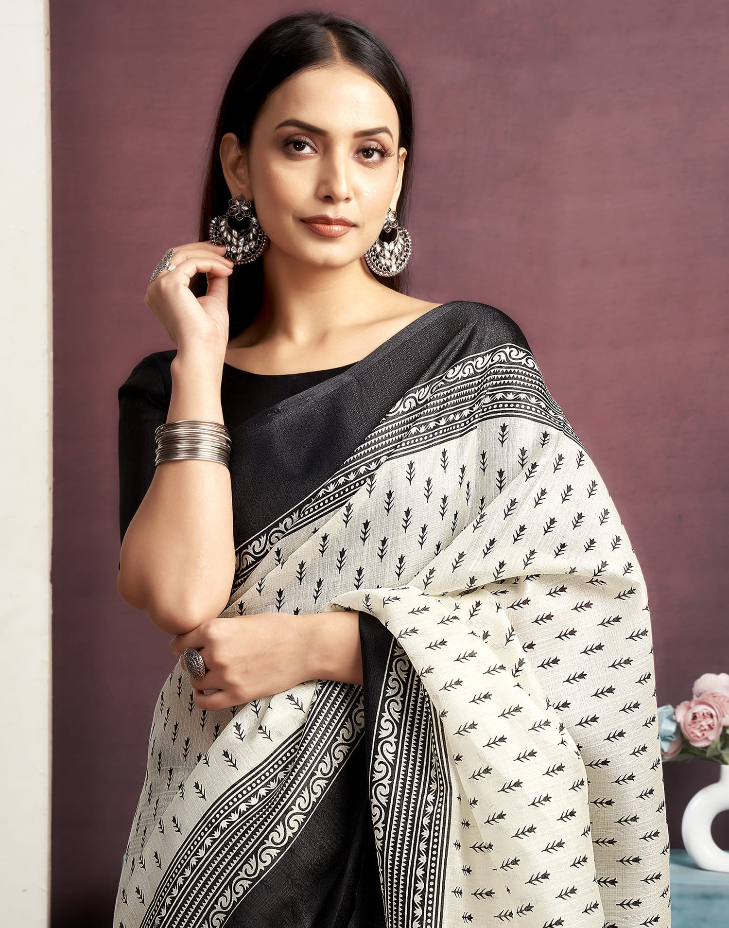 Off White Bhagalpuri Silk Printed Saree