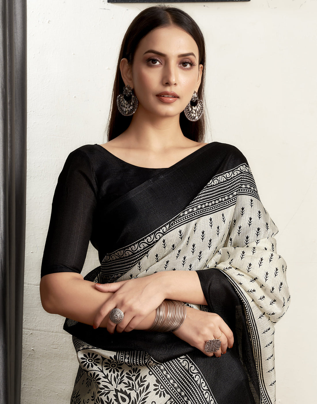 Off White Bhagalpuri Silk Printed Saree