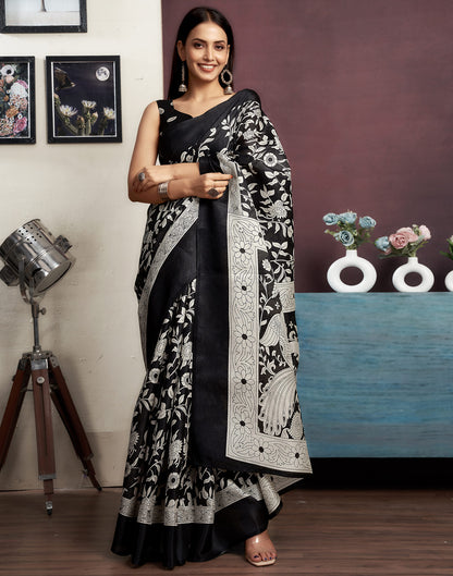 Black Bhagalpuri Silk Printed Saree