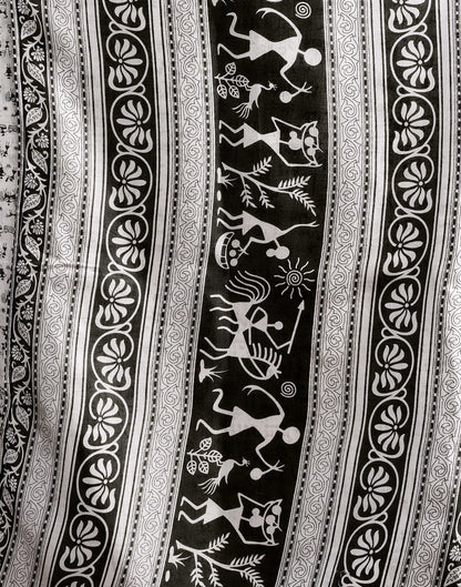 White Bhagalpuri Silk Printed Saree