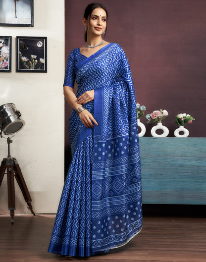 Dark Blue Bhagalpuri Silk Geometric Printed Saree