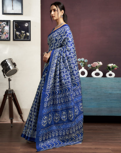 Dark Blue Bhagalpuri Silk Printed Saree