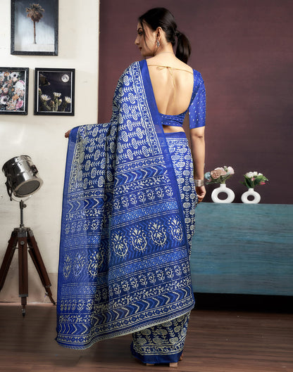 Indigo Cotton Blend Printed Saree